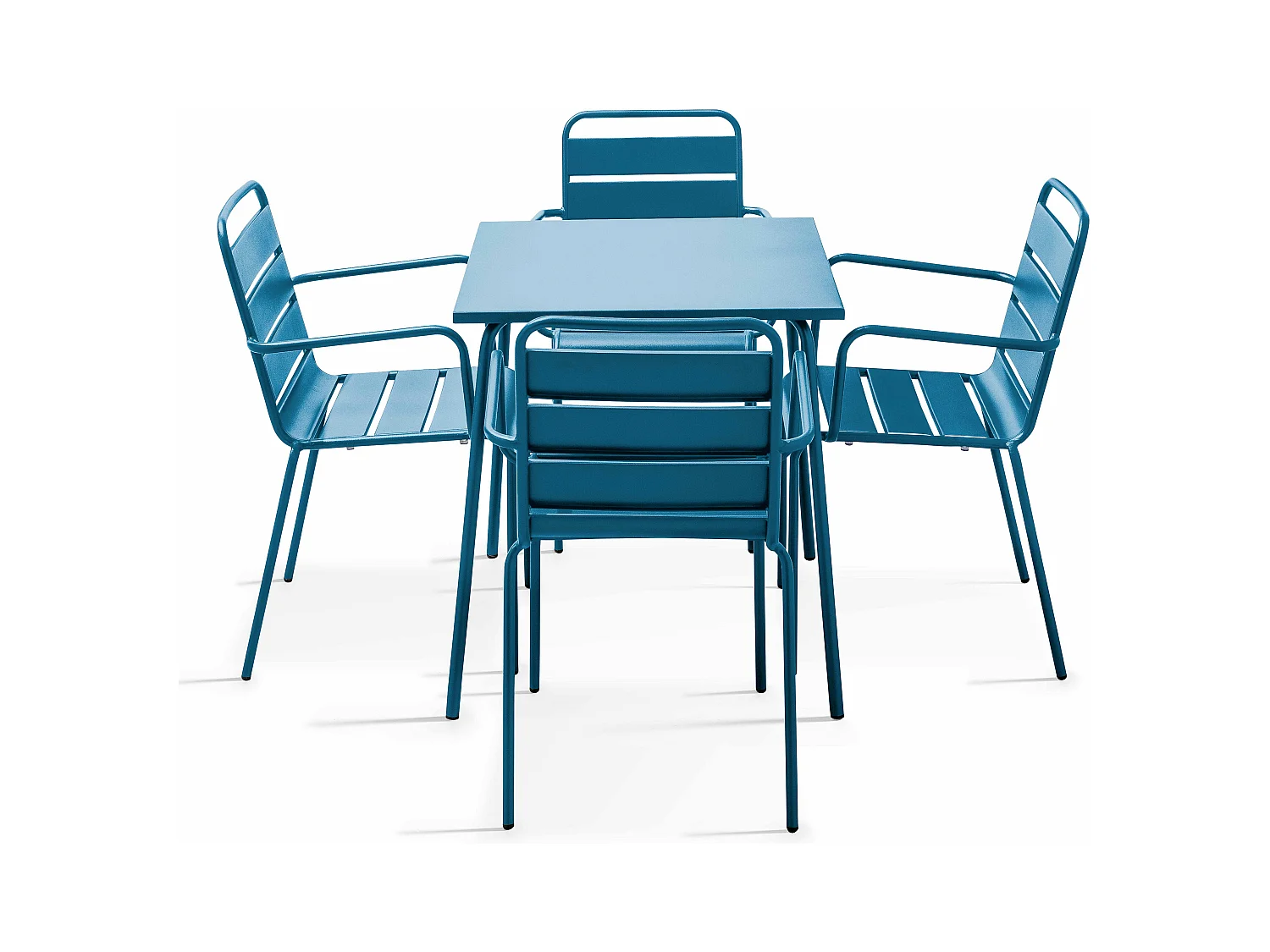 Ensemble table de jardin carrée et 4 fauteuils acier bleu pacific - Palavas