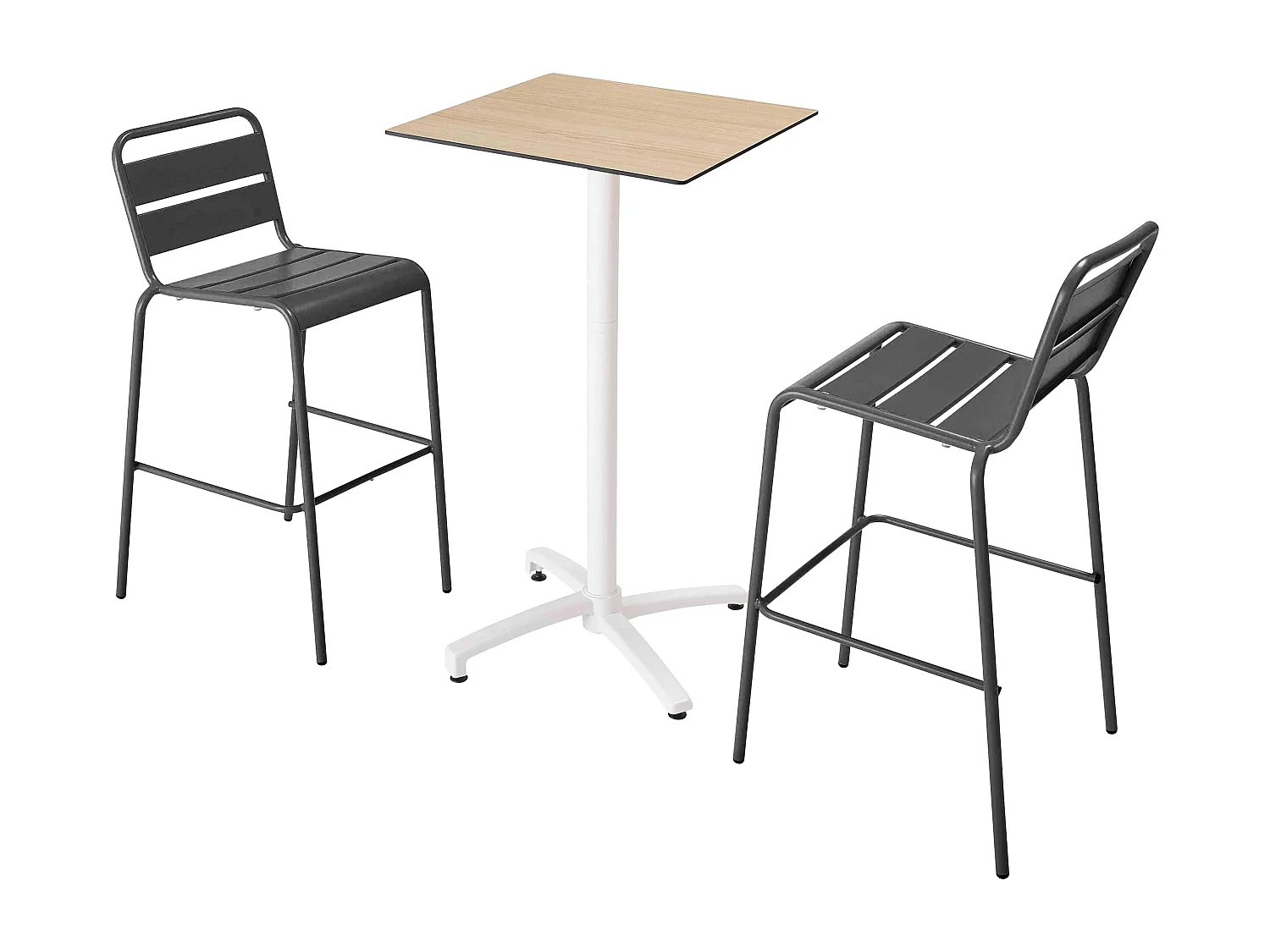 Ensemble table haute stratifié chêne naturel et 2 chaises gris