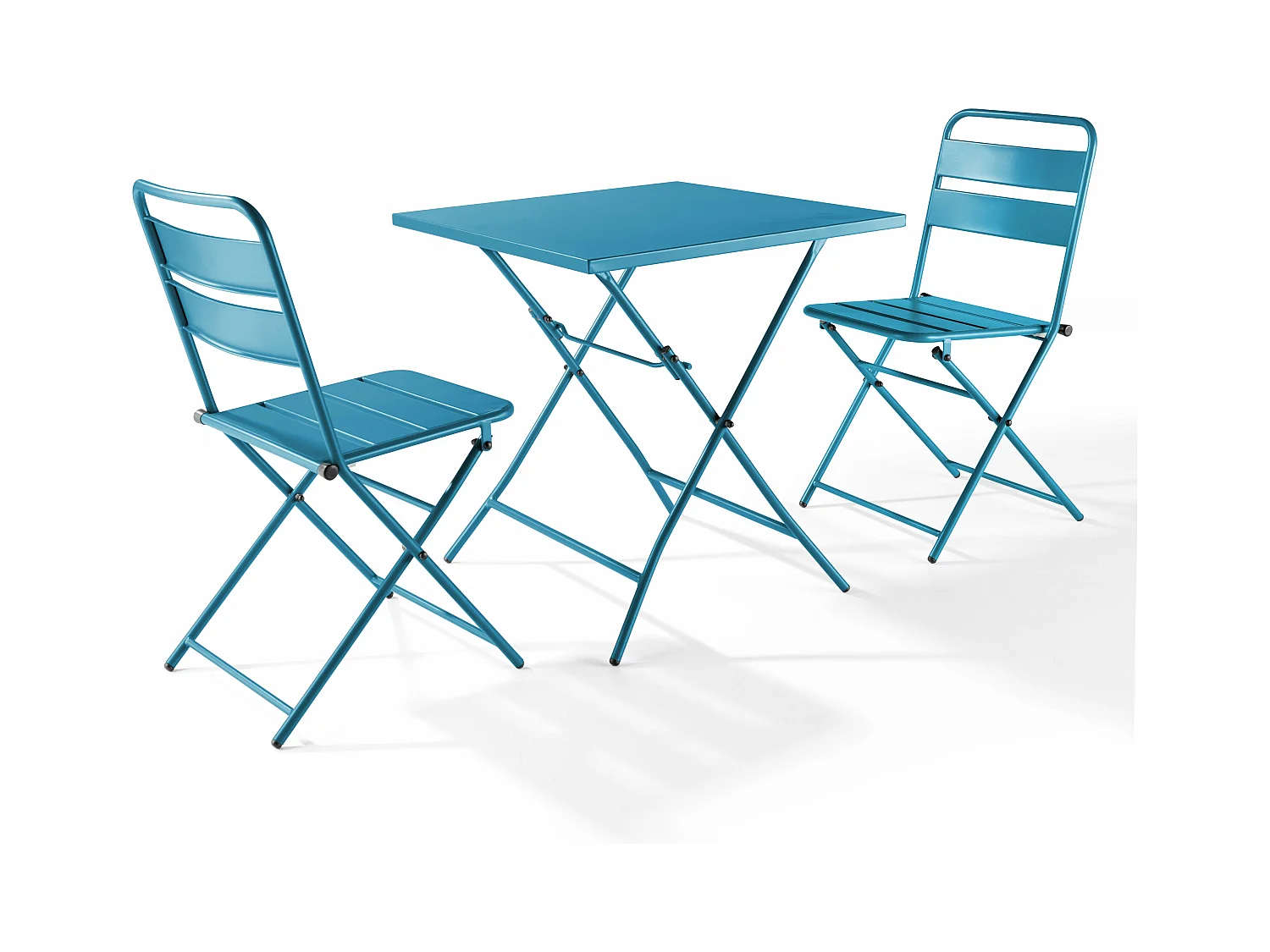 Ensemble table de jardin pliante et 2 chaises acier bleu pacific - Palavas