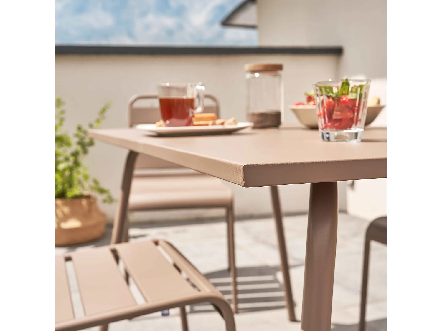 Ensemble table de jardin en métal et 4 chaises taupe - Palavas