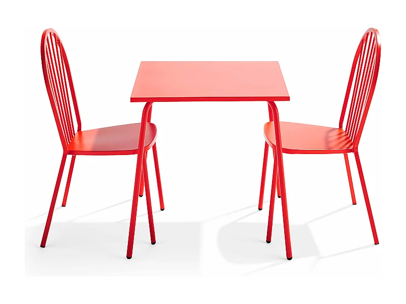 Ensemble table de jardin bistrot et 2 chaises en acier rouge - Palavas