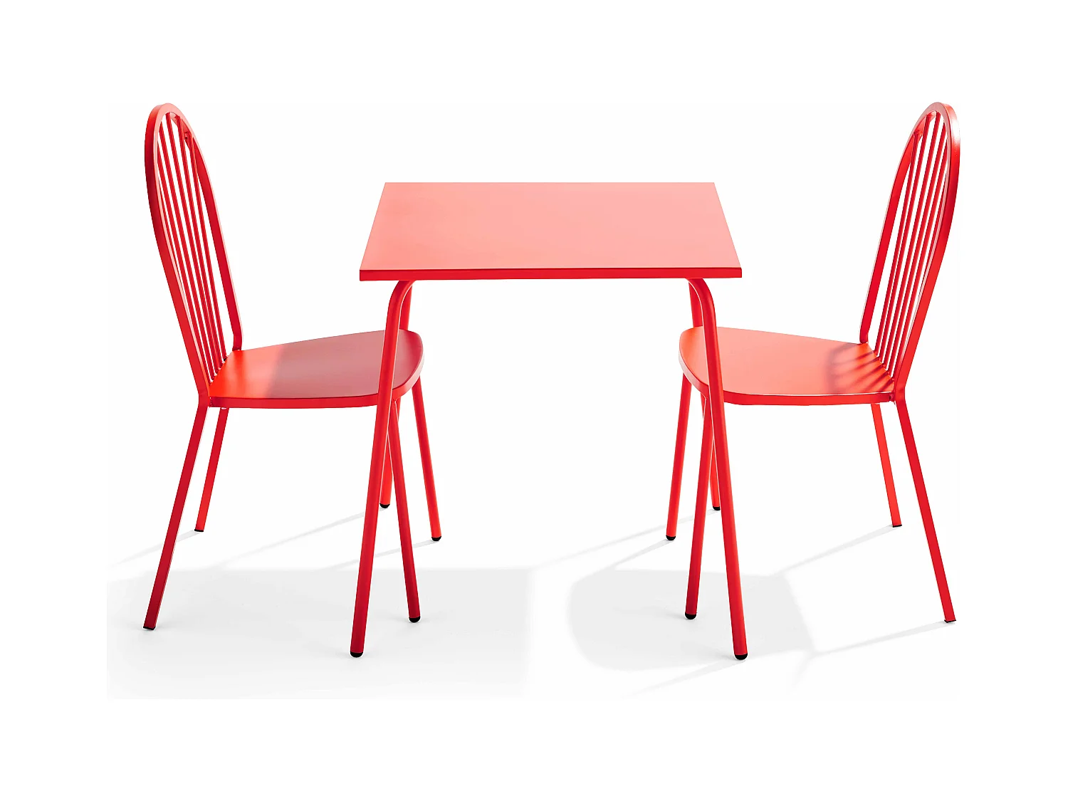 Ensemble table de jardin bistrot et 2 chaises en acier rouge - Palavas