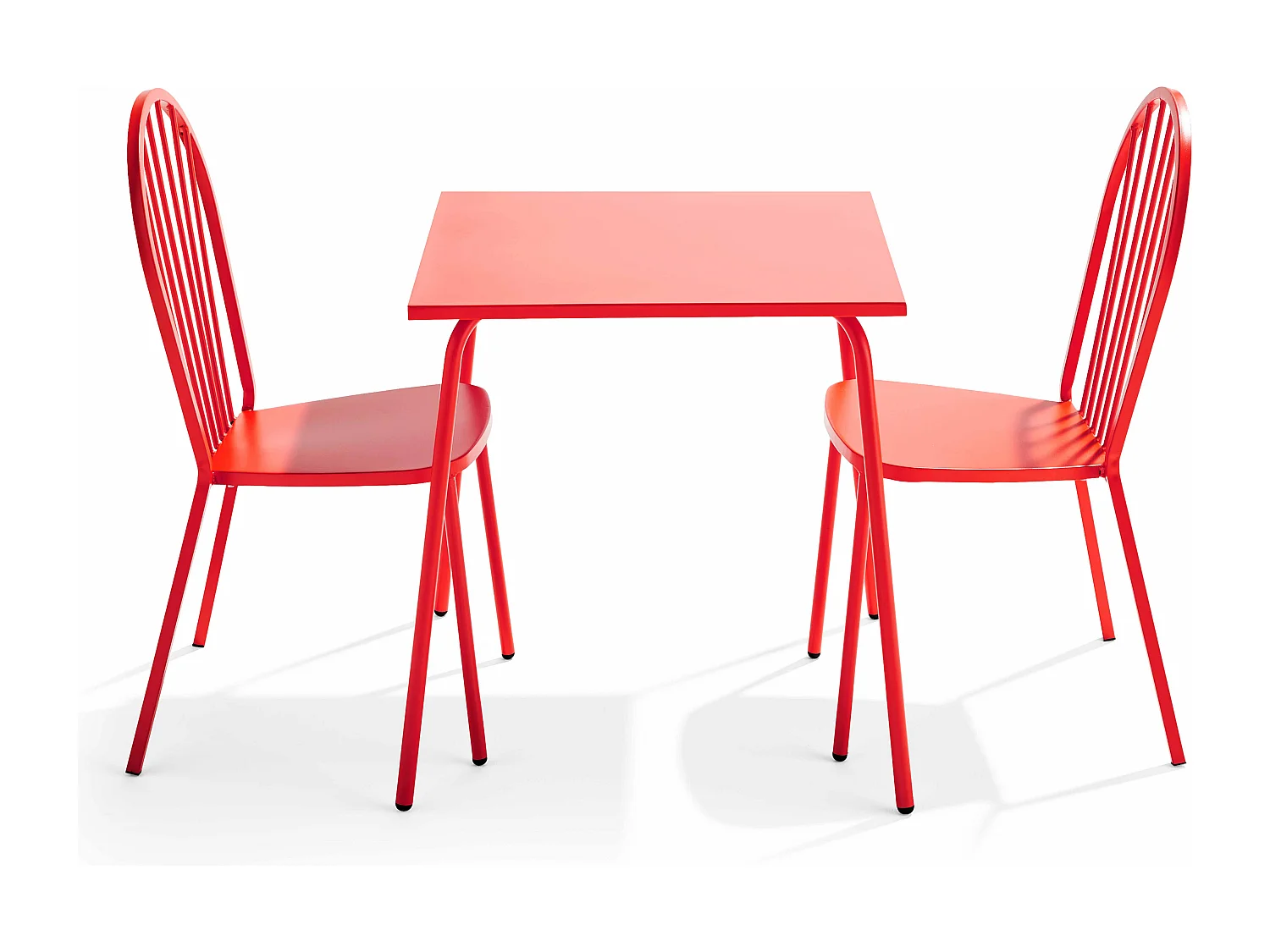 Ensemble table de jardin bistrot et 2 chaises en acier rouge - Palavas
