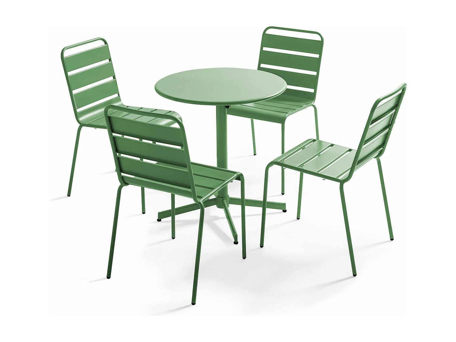 Ensemble table de jardin ronde et 4 chaises vert cactus - Palavas