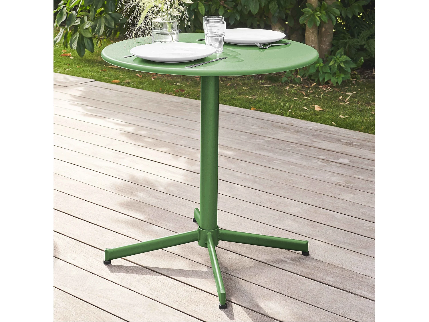 Ensemble table de jardin ronde et 4 chaises vert cactus - Palavas