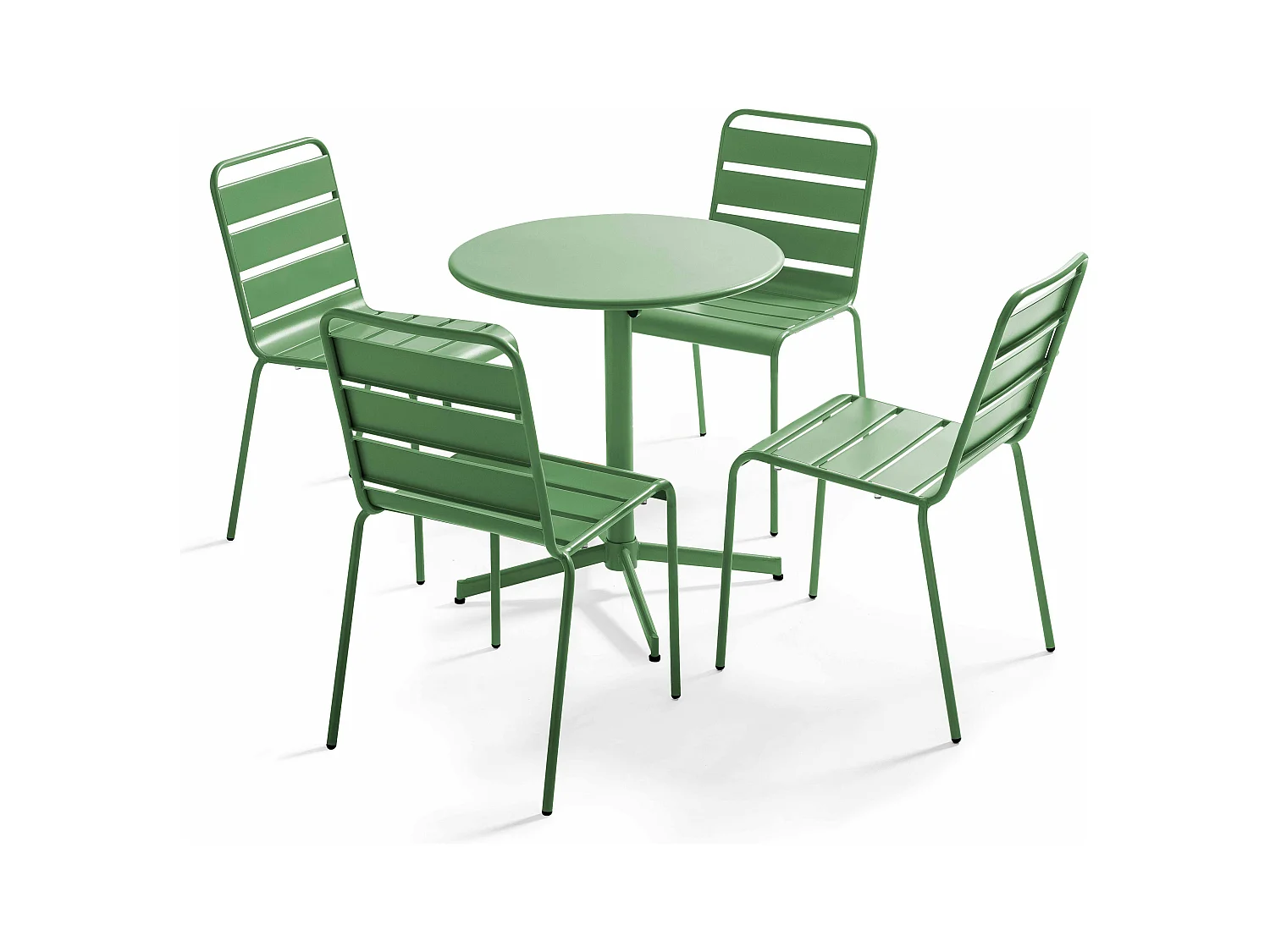Ensemble table de jardin ronde et 4 chaises vert cactus - Palavas