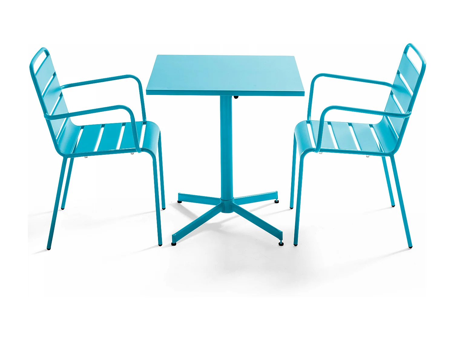 Ensemble table de jardin bistrot et 2 fauteuils métal bleu - Palavas