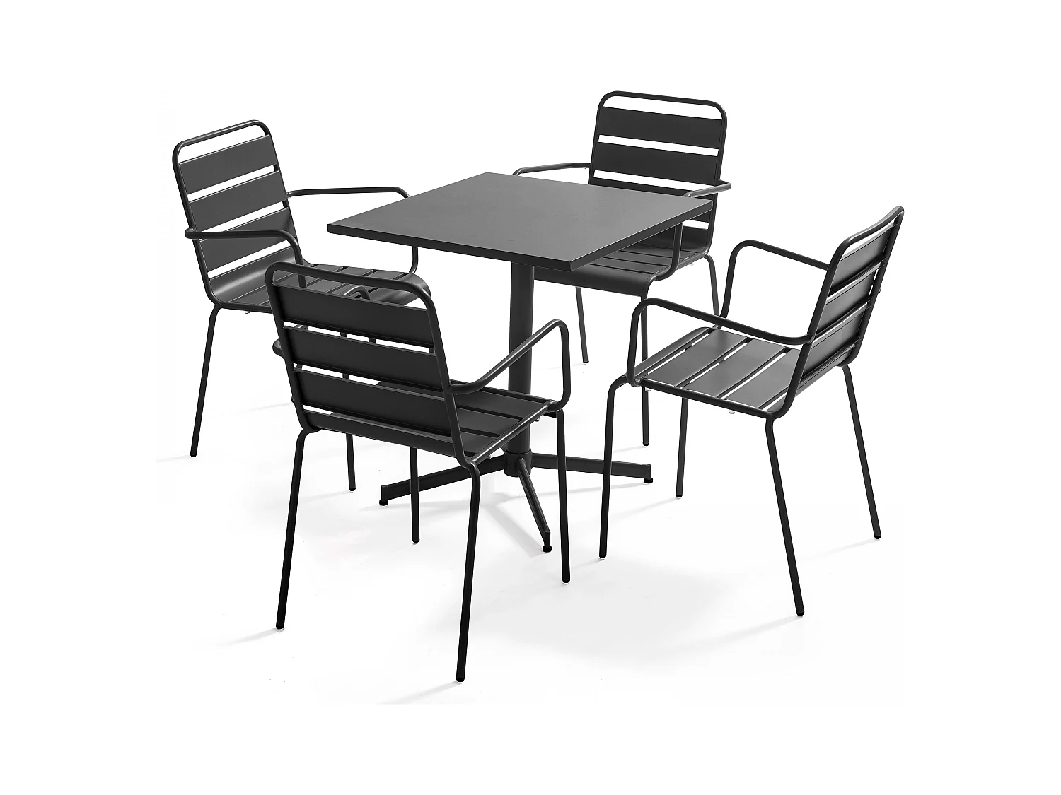 Ensemble table de jardin et 4 fauteuils en métal anthracite - Palavas
