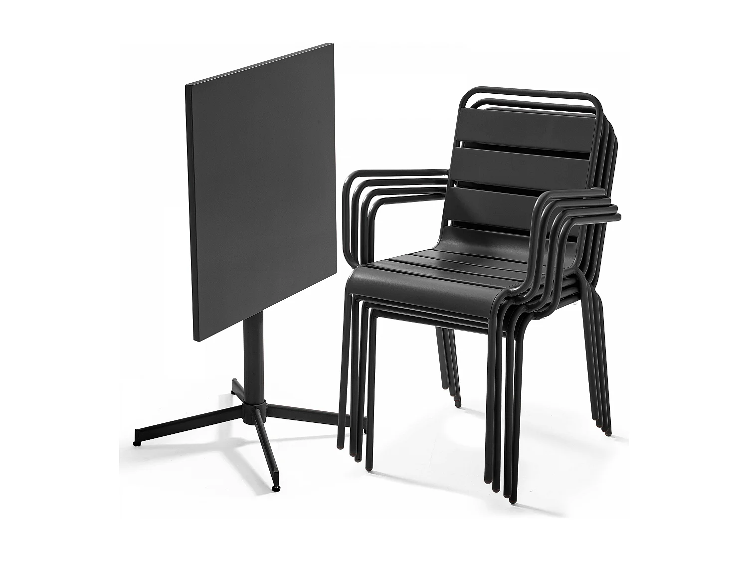 Ensemble table de jardin et 4 fauteuils en métal anthracite - Palavas