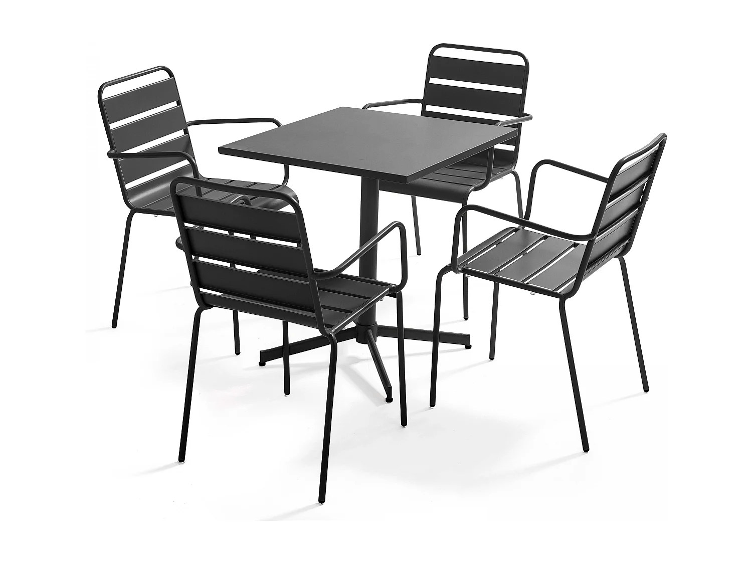 Ensemble table de jardin et 4 fauteuils en métal anthracite - Palavas