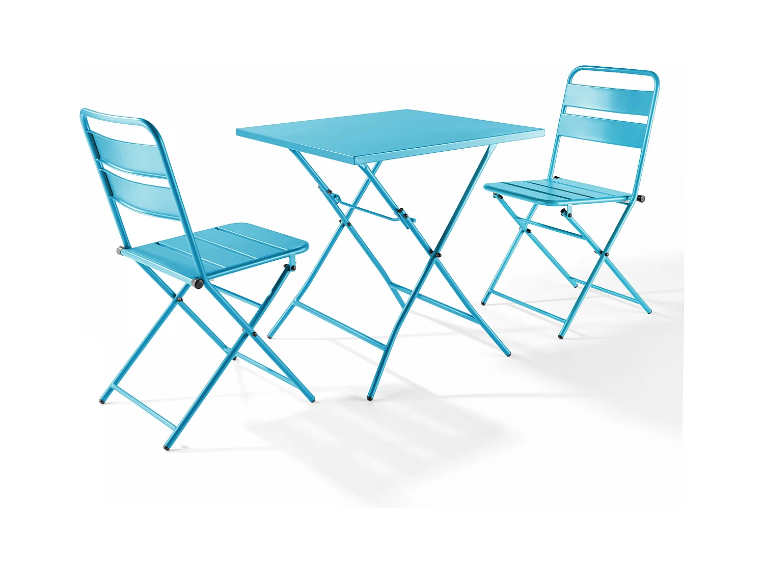 Ensemble table de jardin pliante et 2 chaises acier bleu - Palavas
