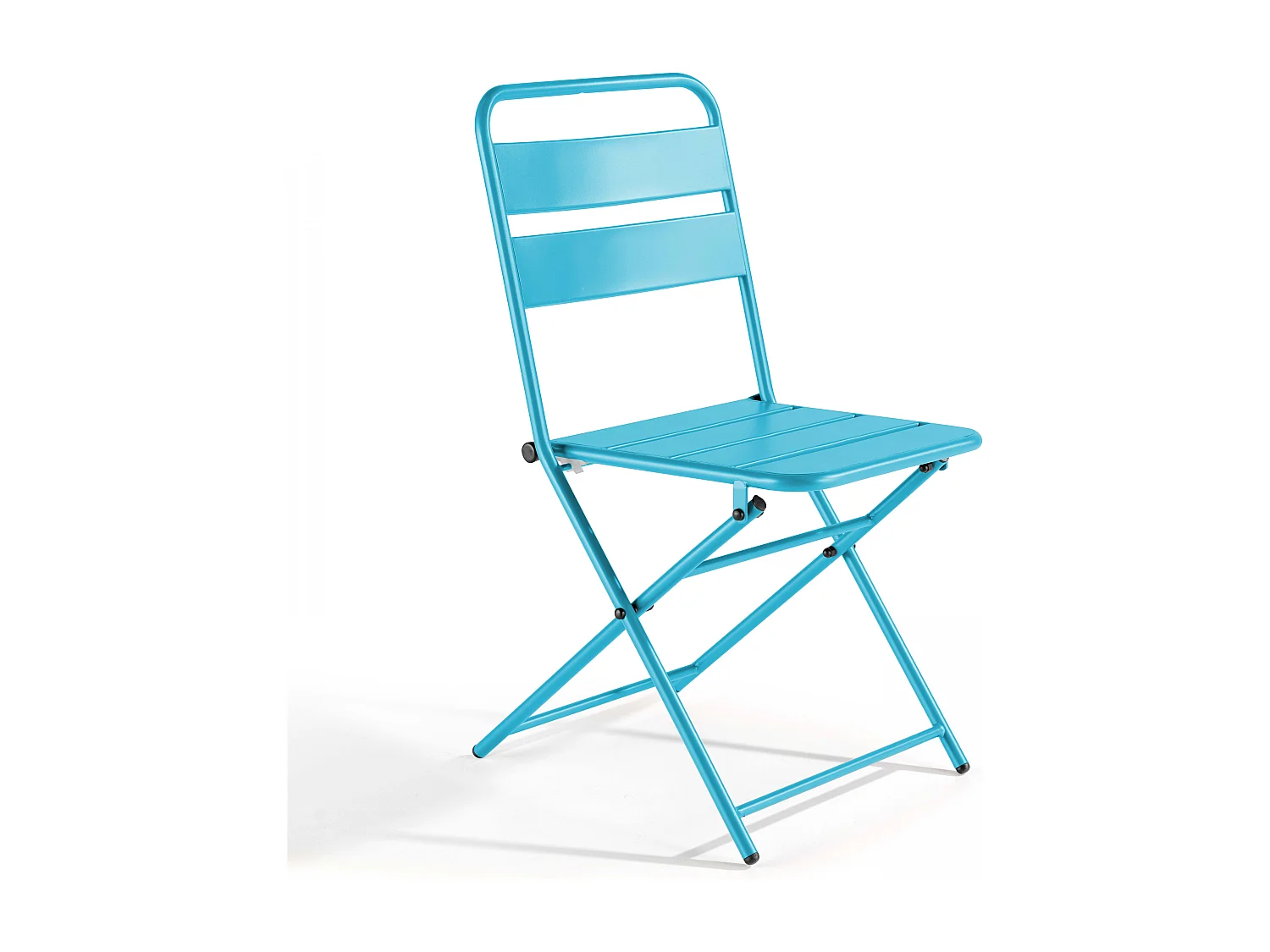 Set inklapbare tuinset en 2 blauwe stalen stoelen