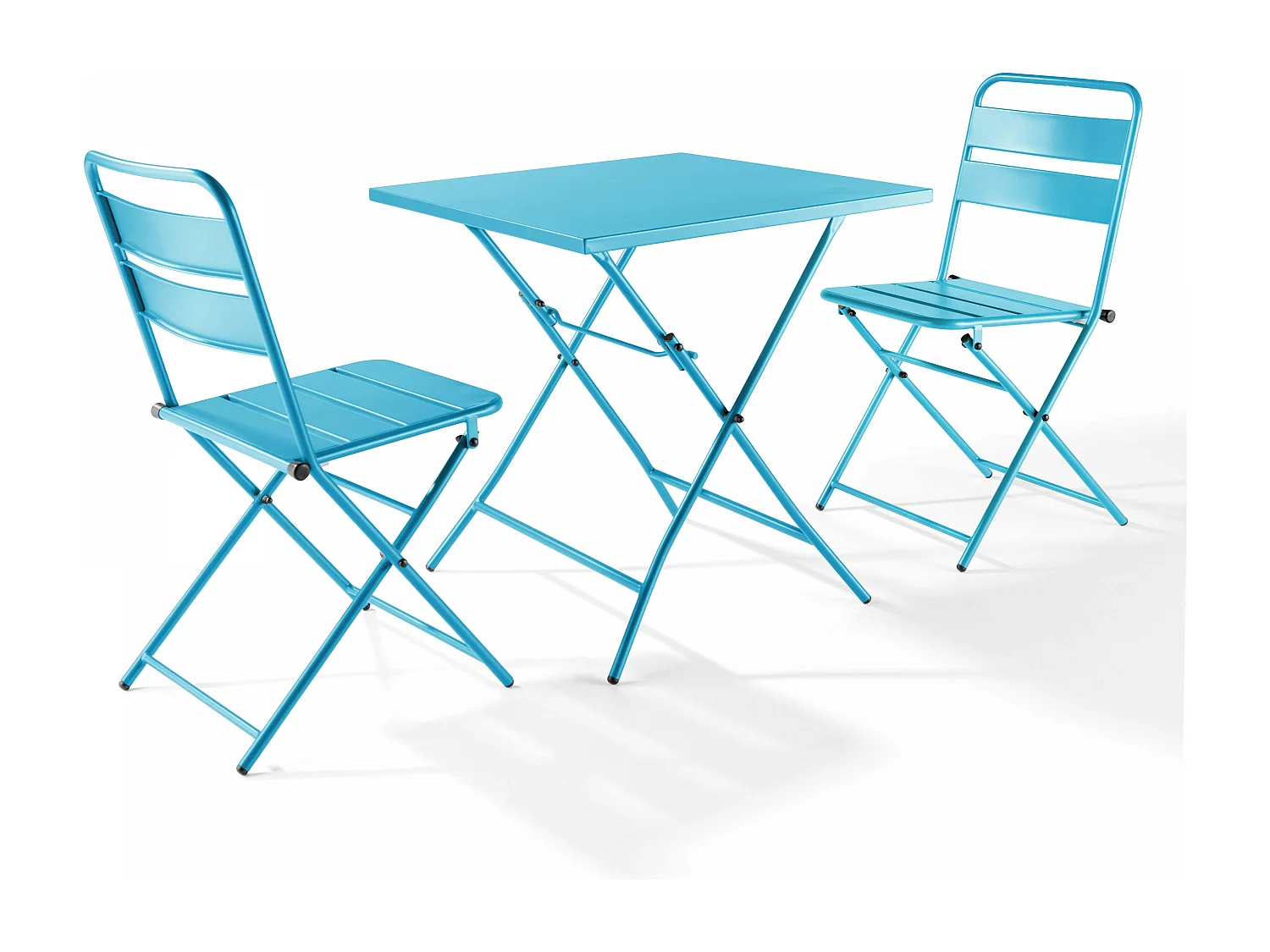 Ensemble table de jardin pliante et 2 chaises acier bleu - Palavas