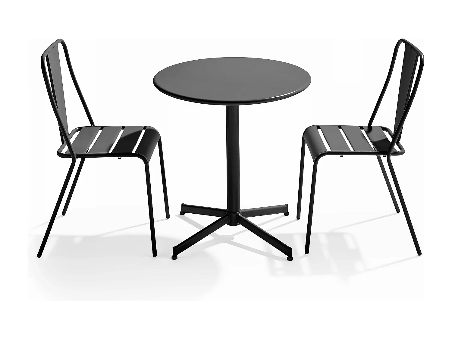Ensemble table ronde et 2 chaises de jardin bistrot en métal gris  - Palavas