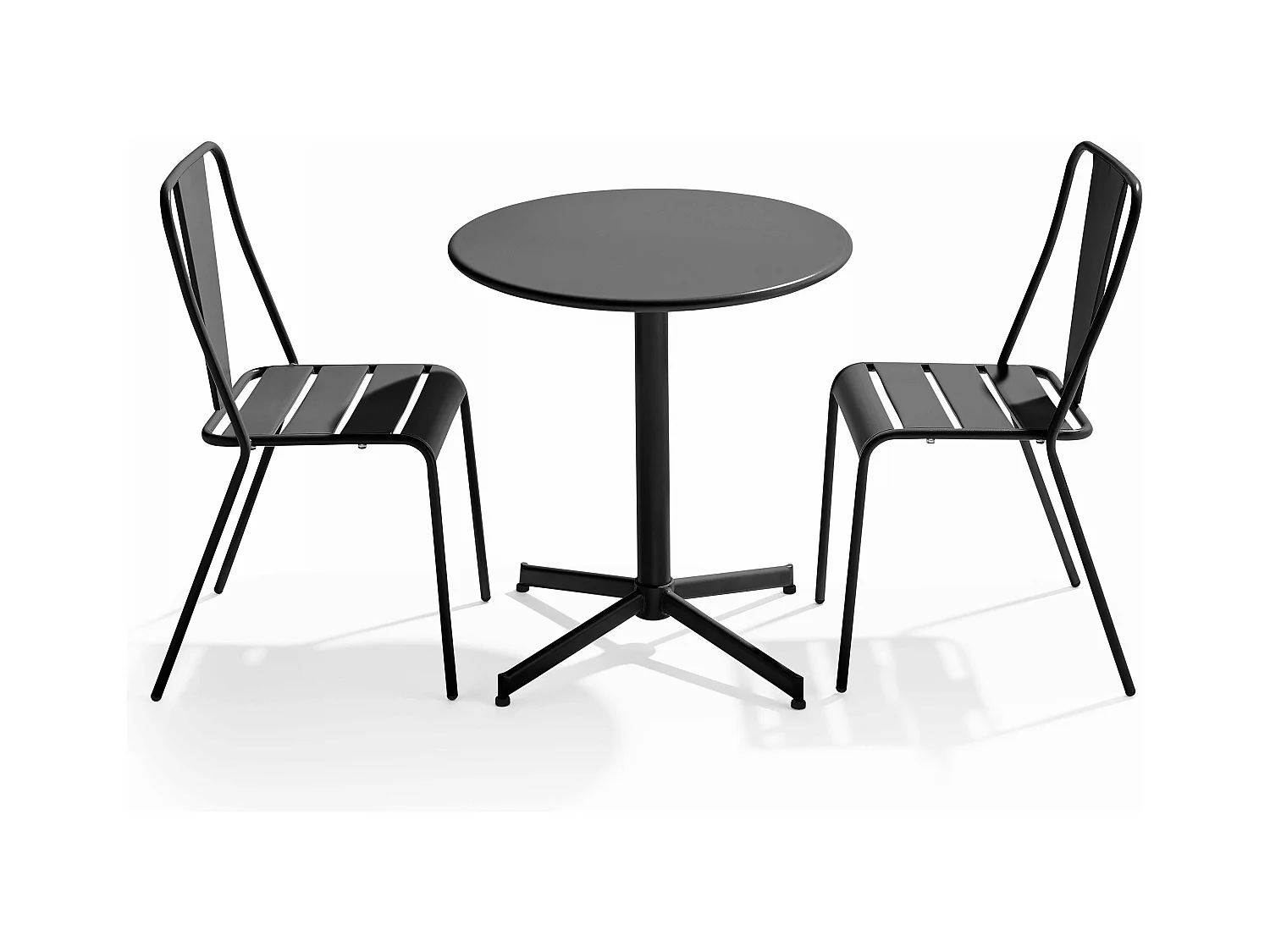 Ensemble table ronde et 2 chaises de jardin bistrot en métal gris  - Palavas