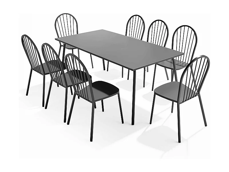 Ensemble table de jardin et 8 chaises bistrot en acier gris - Palavas