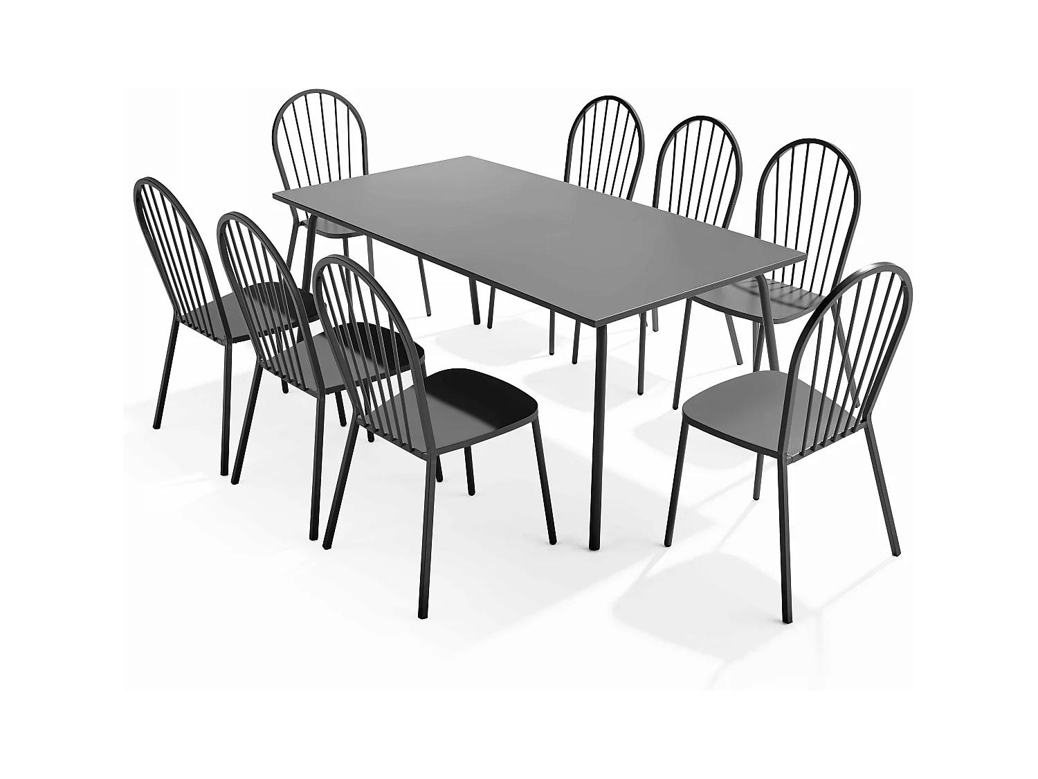 Ensemble table de jardin et 8 chaises bistrot en acier gris - Palavas