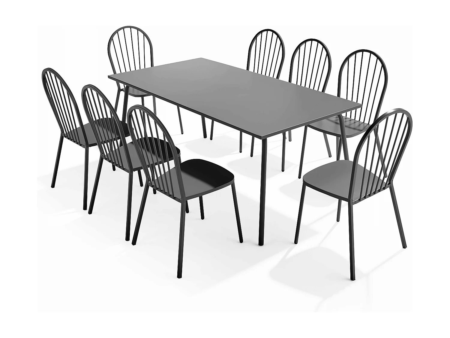 Ensemble table de jardin et 8 chaises bistrot en acier gris - Palavas