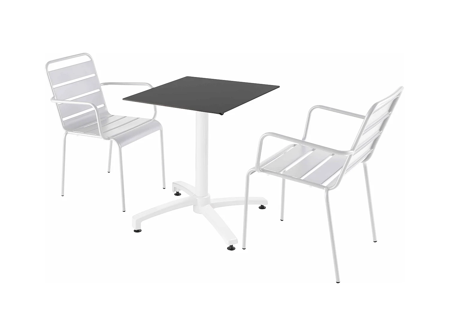 Ensemble table de terrasse noir et 2 fauteuils blanc
