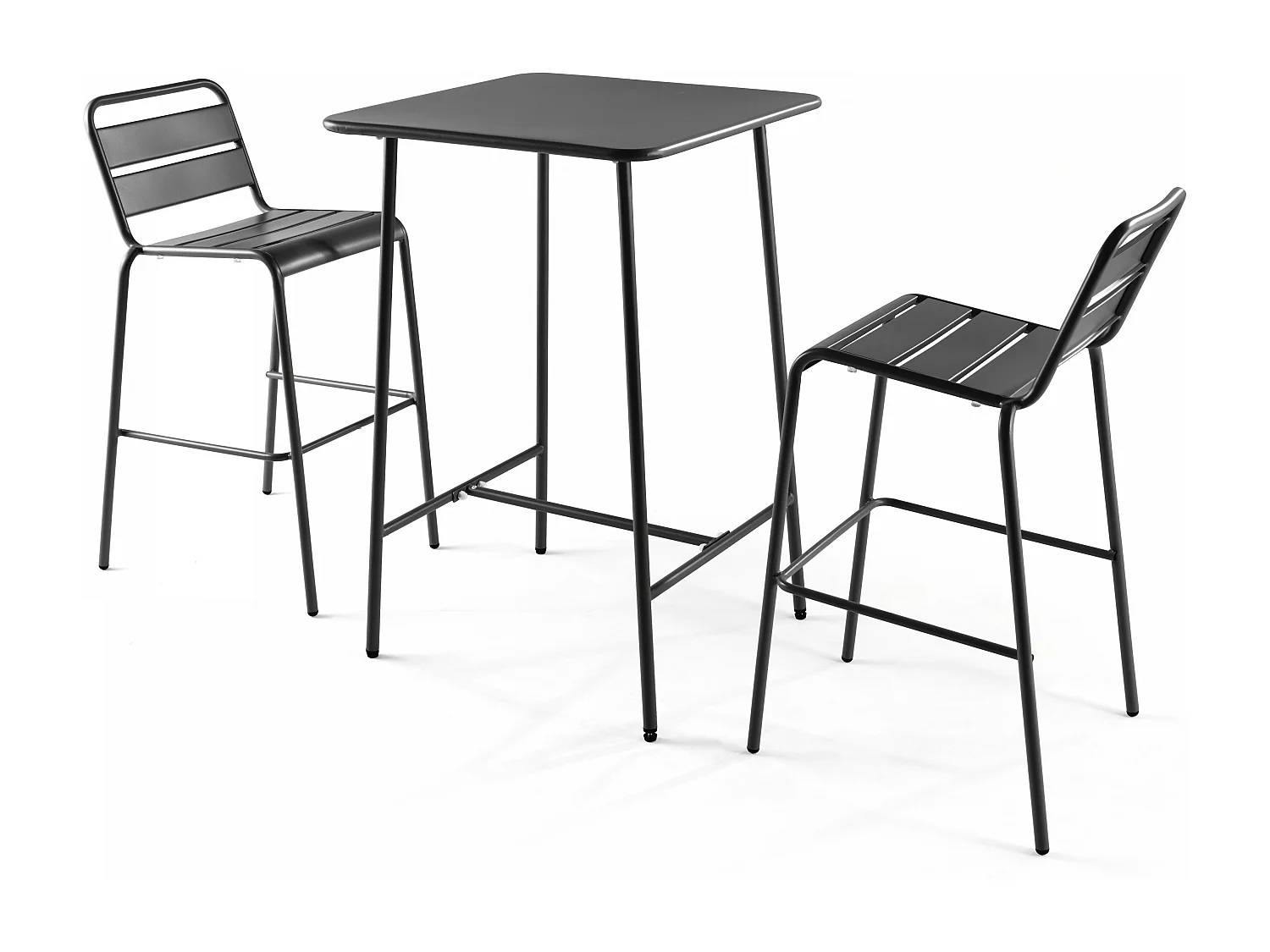 Ensemble table de bar et 2 chaises hautes en métal gris - Palavas