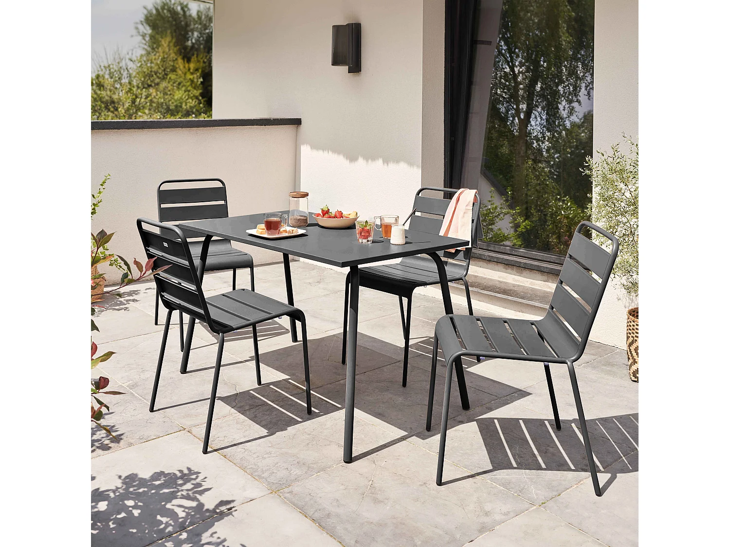 Ensemble table de jardin en métal et 4 chaises anthracite - Palavas