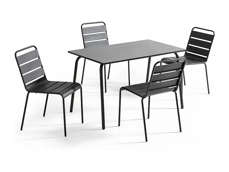 Ensemble table de jardin en métal et 4 chaises anthracite - Palavas