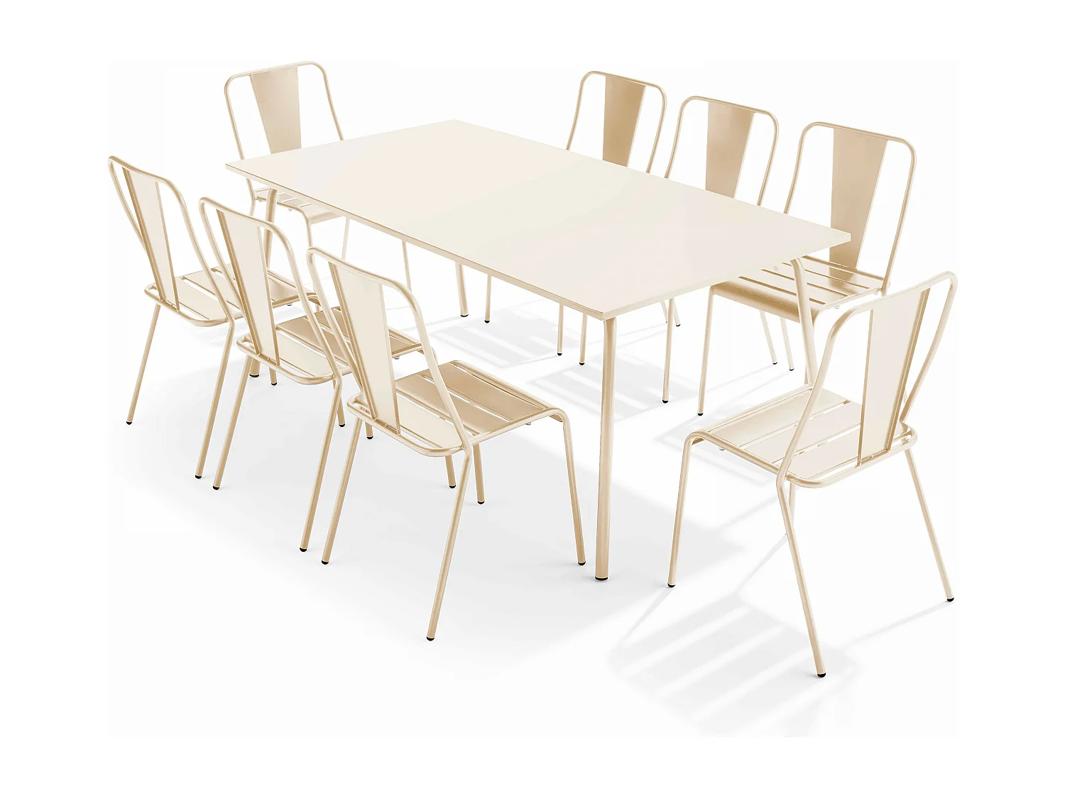 Ensemble table de jardin et 8 chaises bistrot en acier ivoire - Palavas