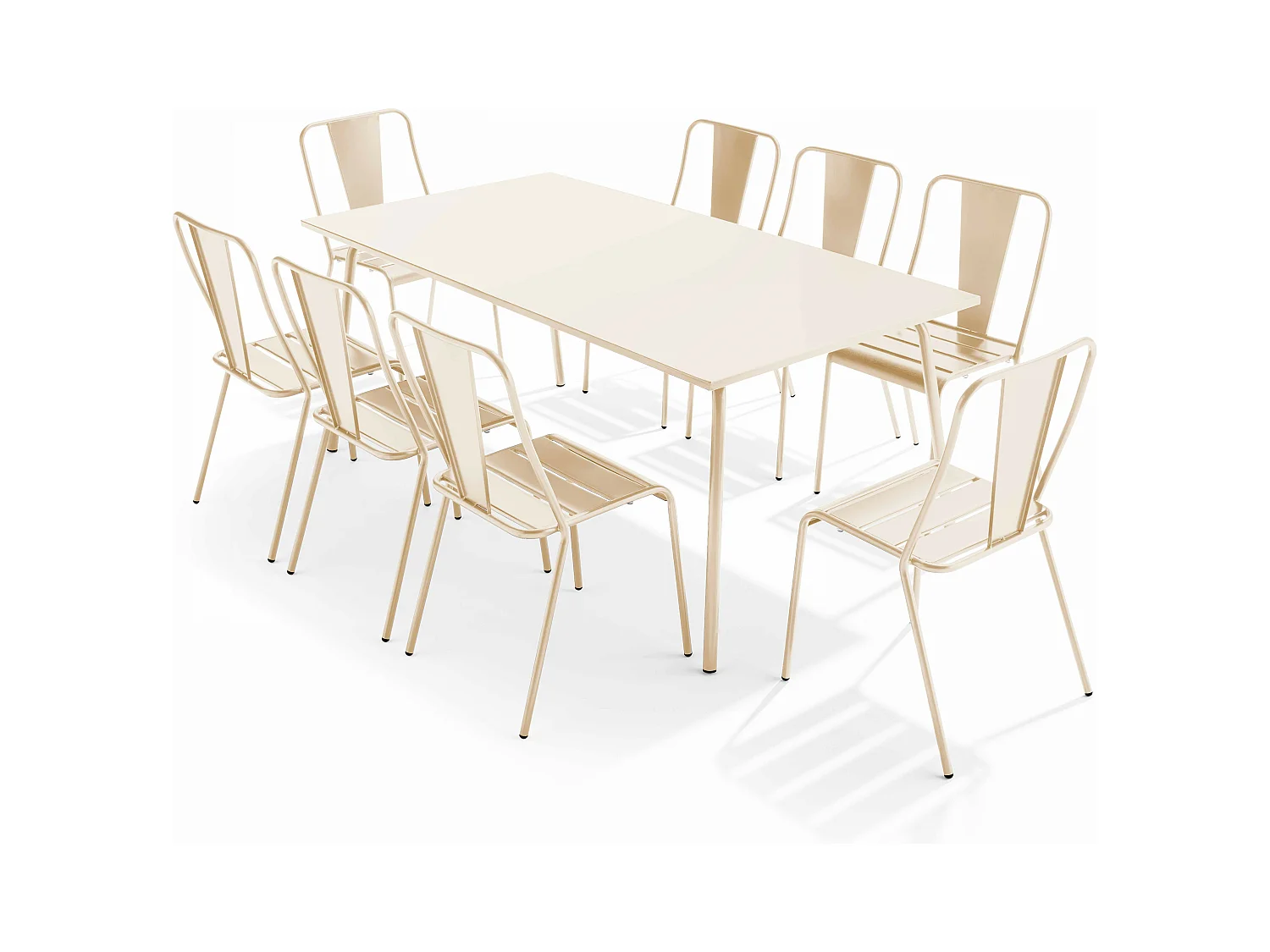 Tuinset met tafel en 8 bistrostoelen van ivoorkleurig staal