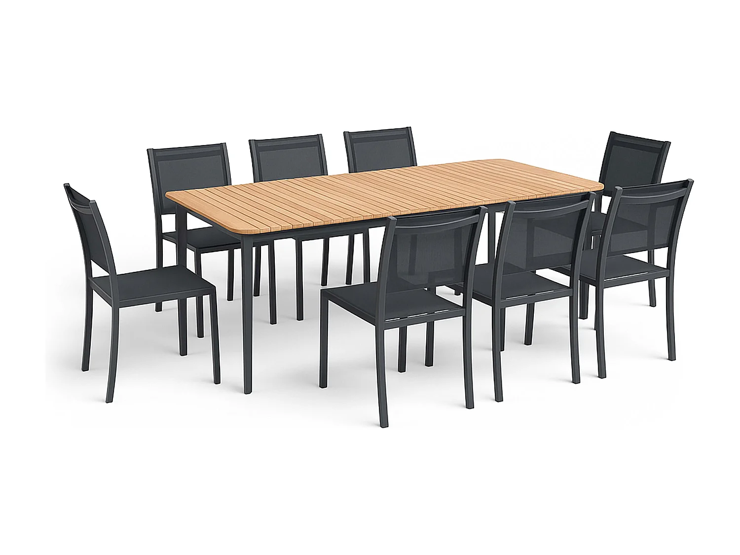 Table de terrasse en aluminium/teck et 8 chaises