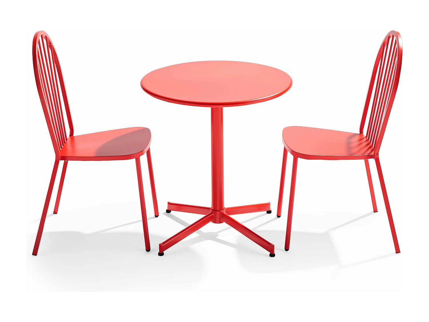 Ensemble table ronde et 2 chaises de jardin bistrot en métal rouge - Palavas