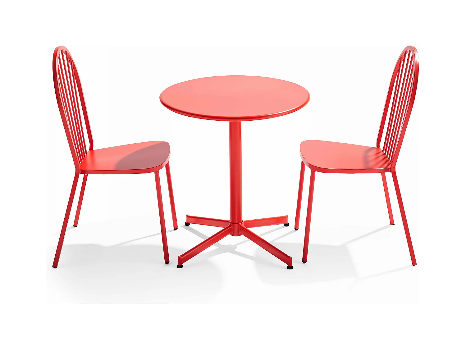 Ensemble table ronde et 2 chaises de jardin bistrot en métal rouge - Palavas