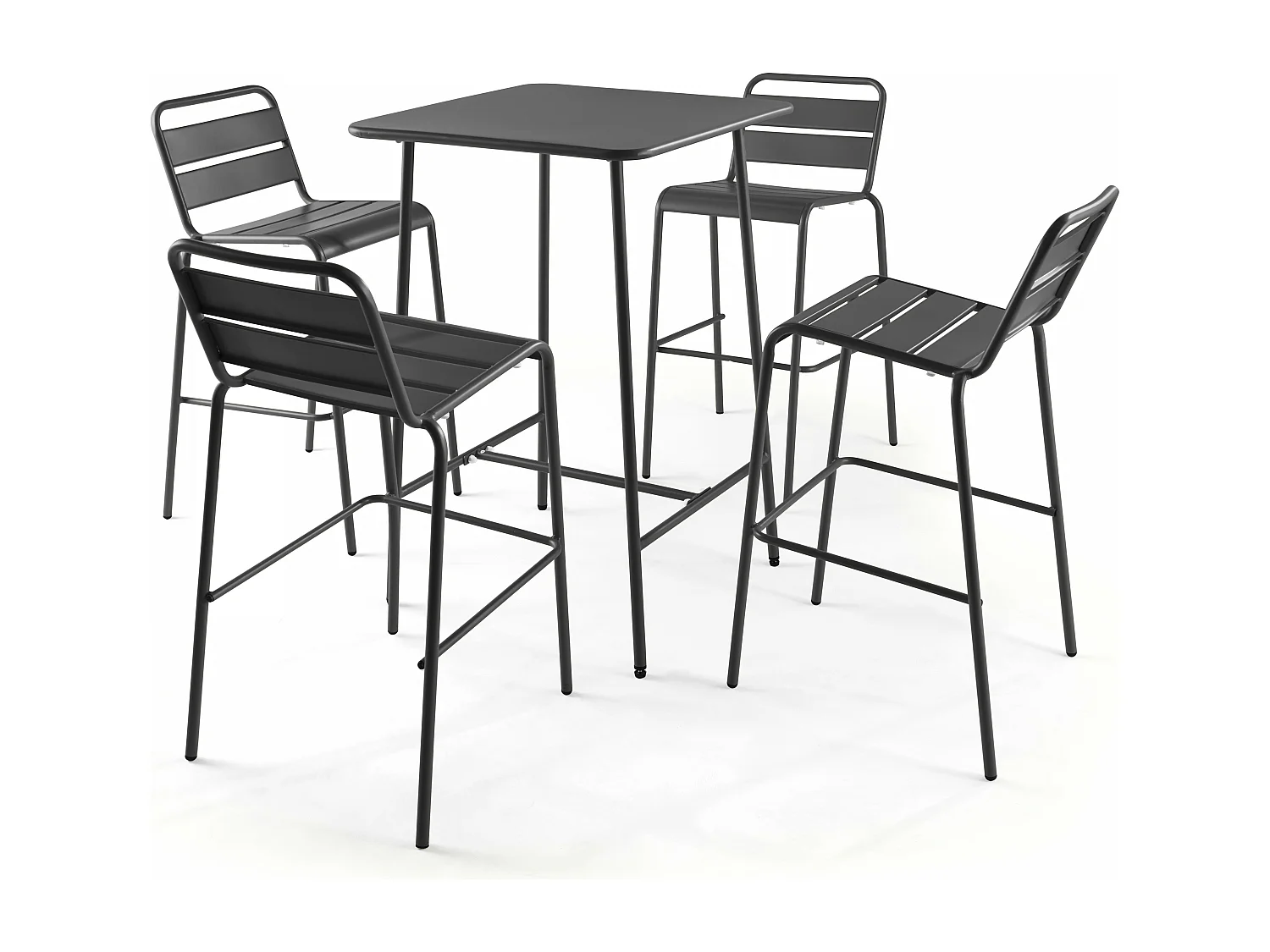 Set bartafel en 4 hoge stoelen van antraciet metaal