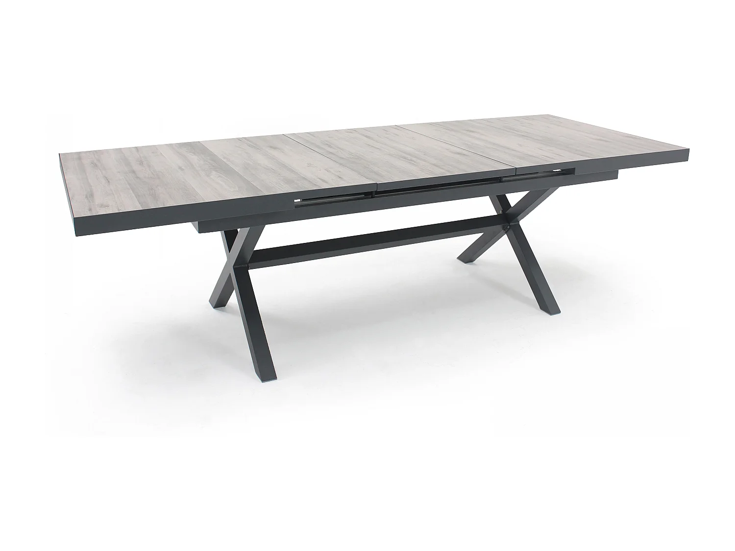 Mesa extensible de aluminio y cerámica con 10 sillas grises