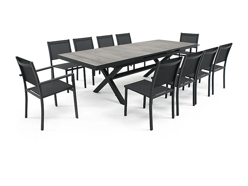 Table extensible en aluminium et céramique 10 chaises gris - Tivoli