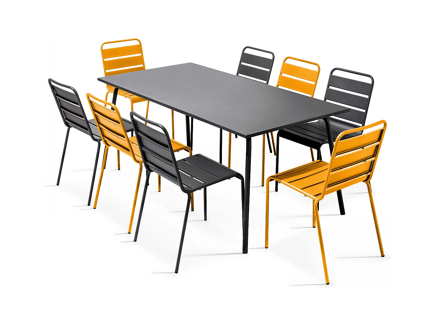Ensemble table de jardin et 8 chaises en métal gris et jaune - Palavas