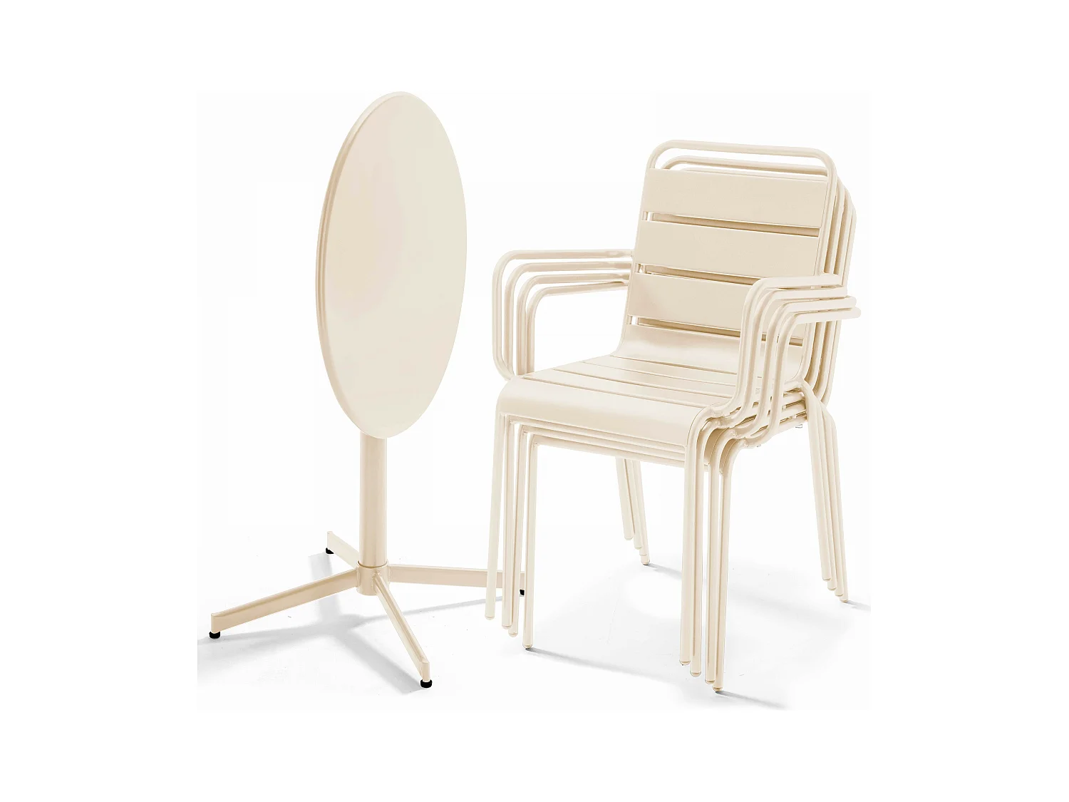 Ensemble table de jardin et 4 fauteuils métal ivoire - Palavas