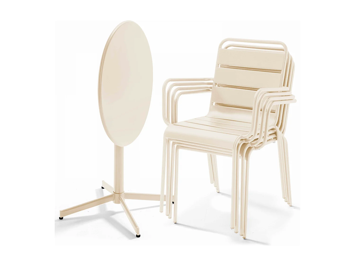 Ensemble table de jardin et 4 fauteuils métal ivoire - Palavas