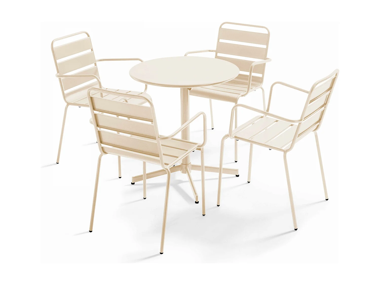 Ensemble table de jardin et 4 fauteuils métal ivoire - Palavas