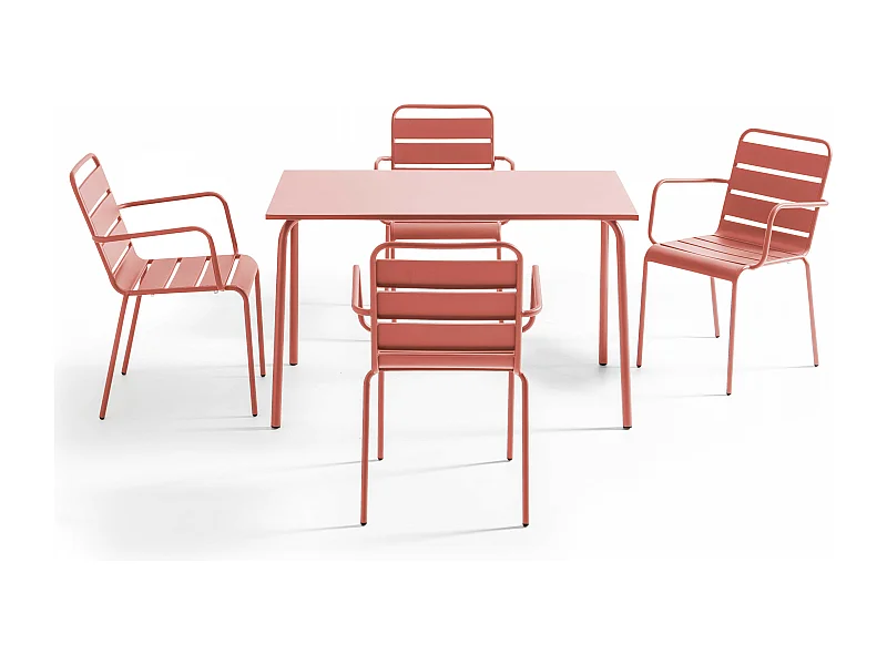 Ensemble table de jardin et 4 fauteuils en métal argile - Palavas