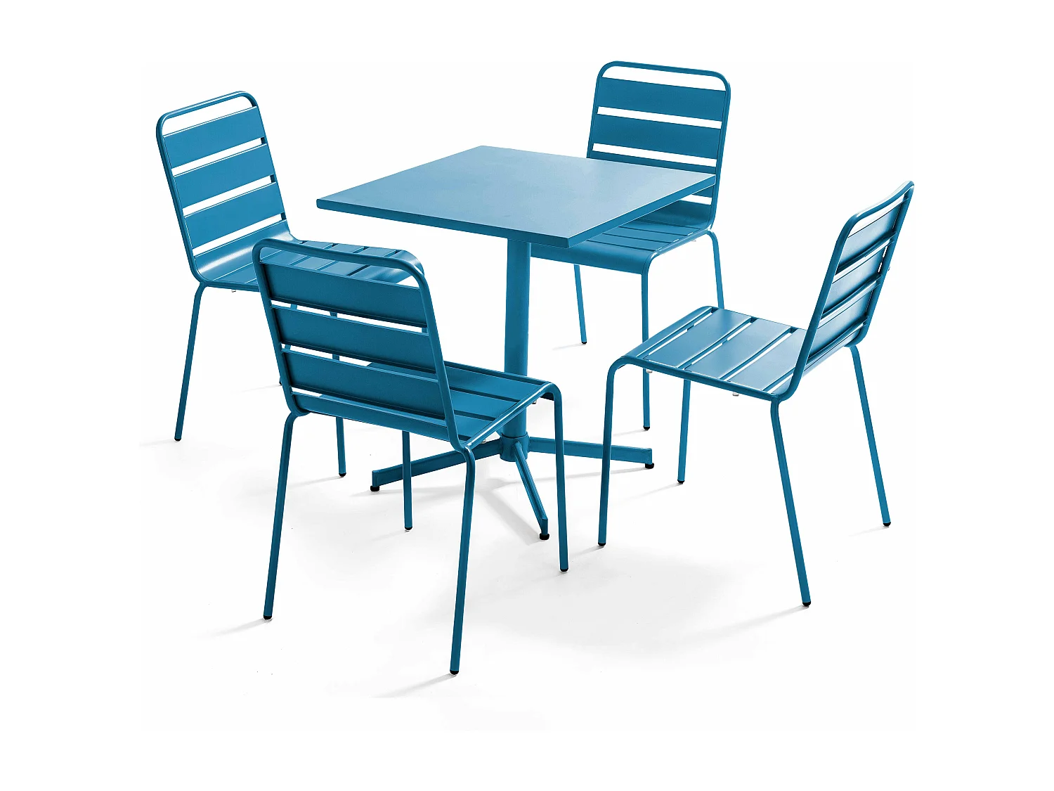 Ensemble table de jardin carrée et 4 chaises bleu pacific - Palavas