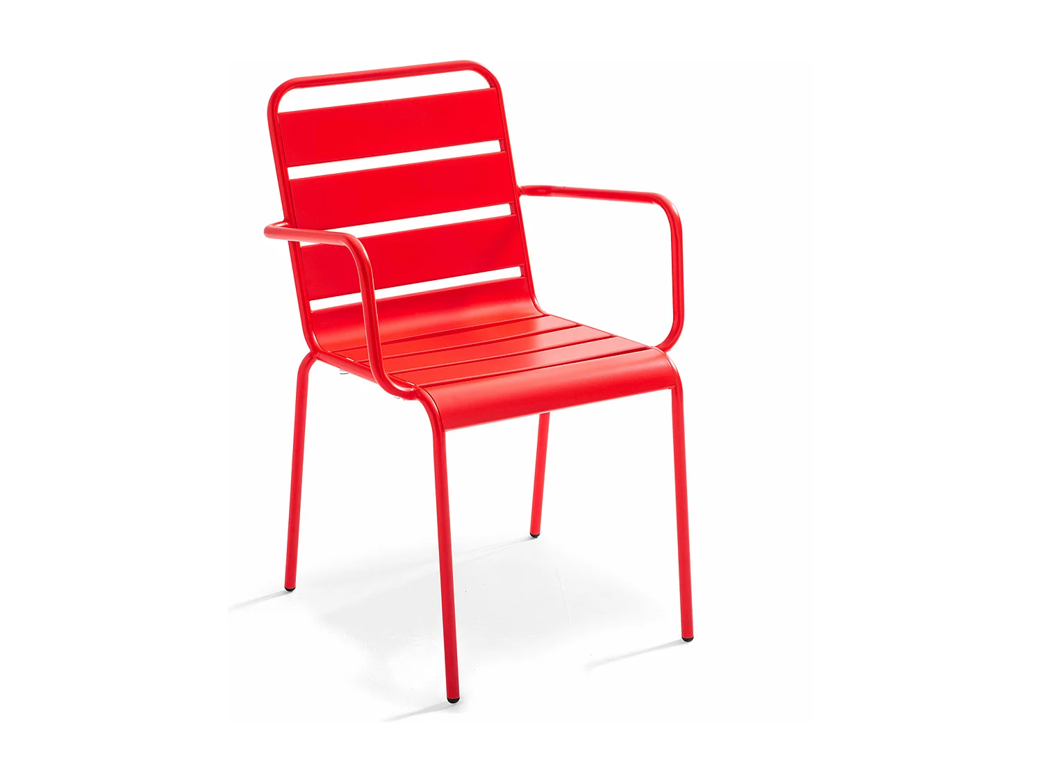 Ensemble table de jardin et 8 fauteuils en métal rouge et gris - Palavas