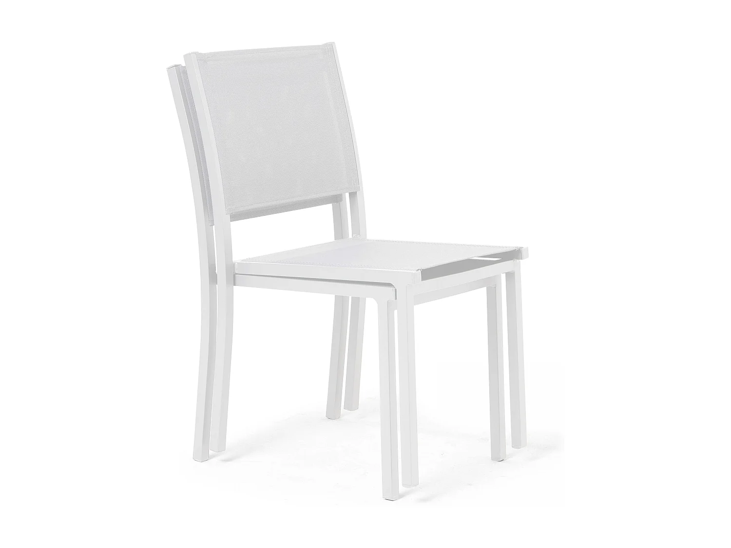 Table de terrasse aluminium et pierre, 6 chaises et 2 fauteuils blanc