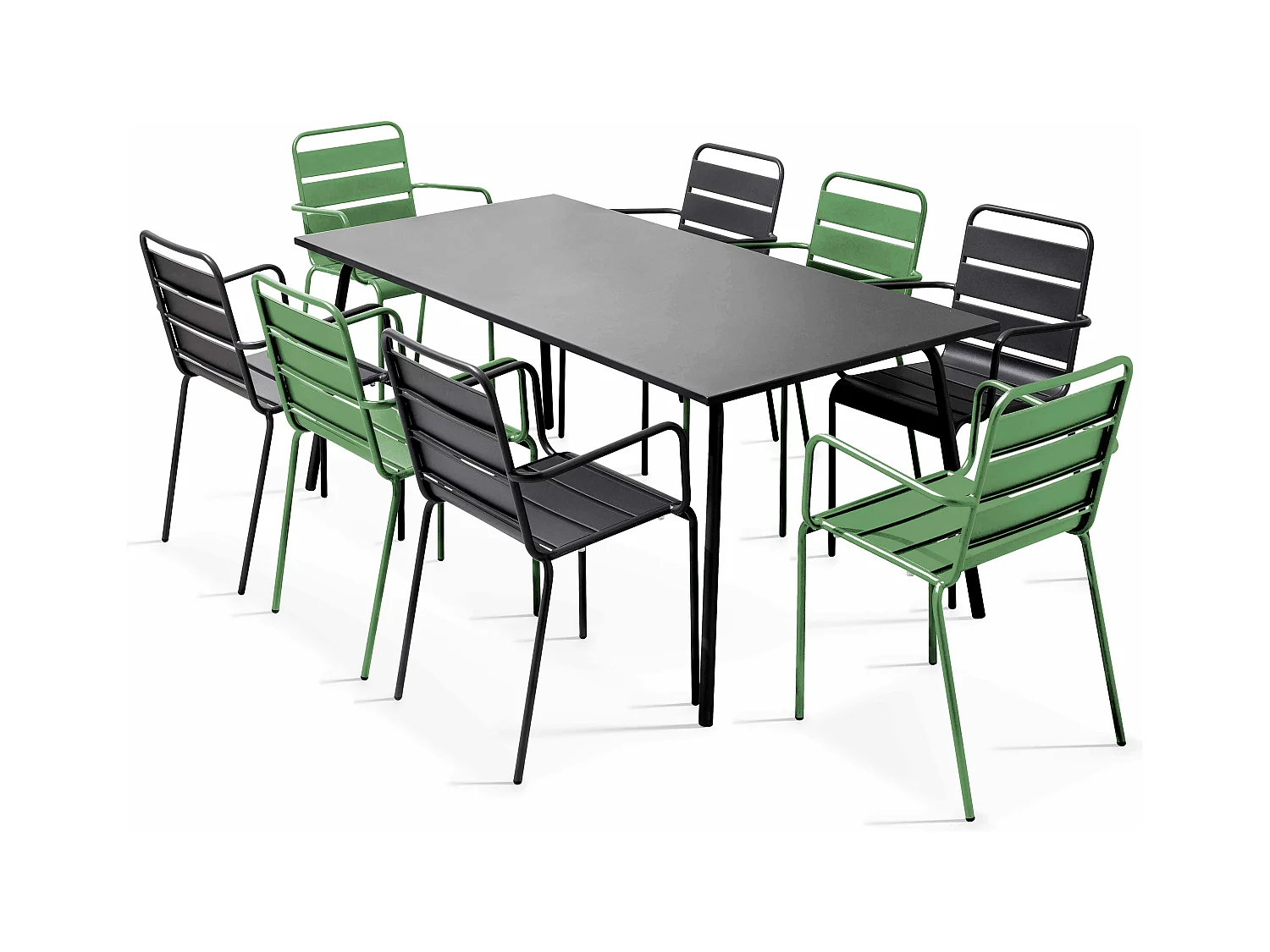 Tuinset met tafel en 8 stoelen in cactusgroen en grijs metaal
