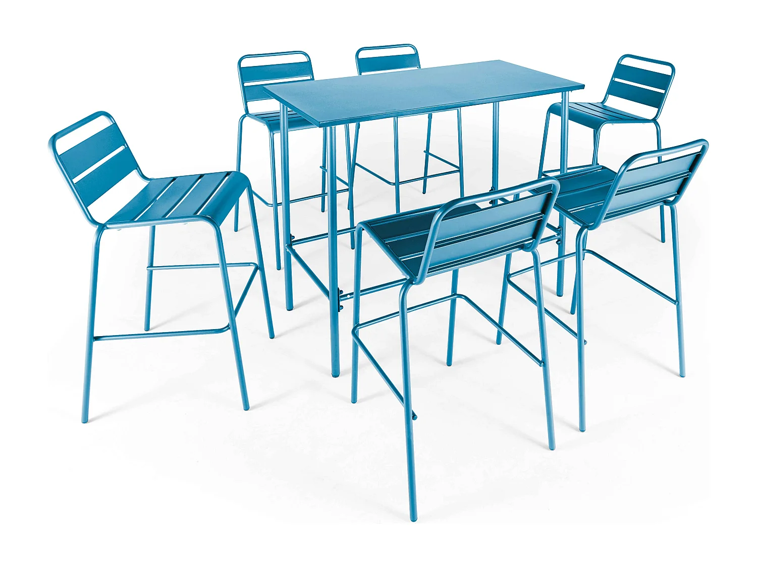 Ensemble table haute de jardin et 6 chaises en métal bleu pacific - Palavas