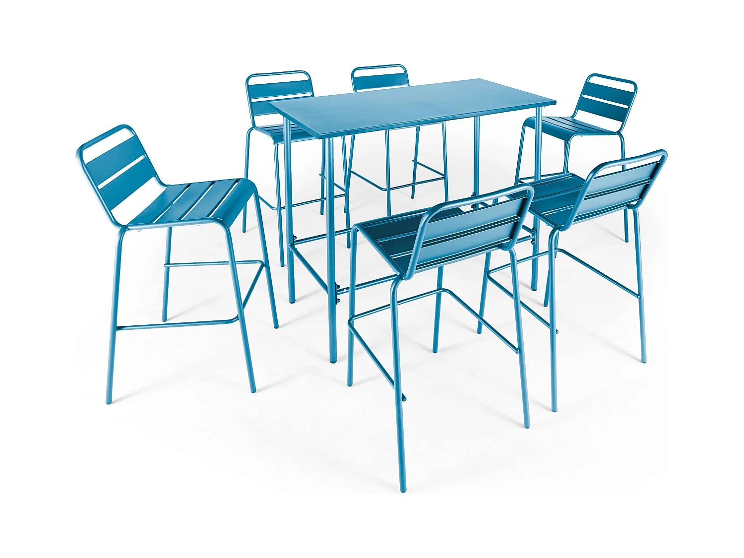 Ensemble table haute de jardin et 6 chaises en métal bleu pacific - Palavas