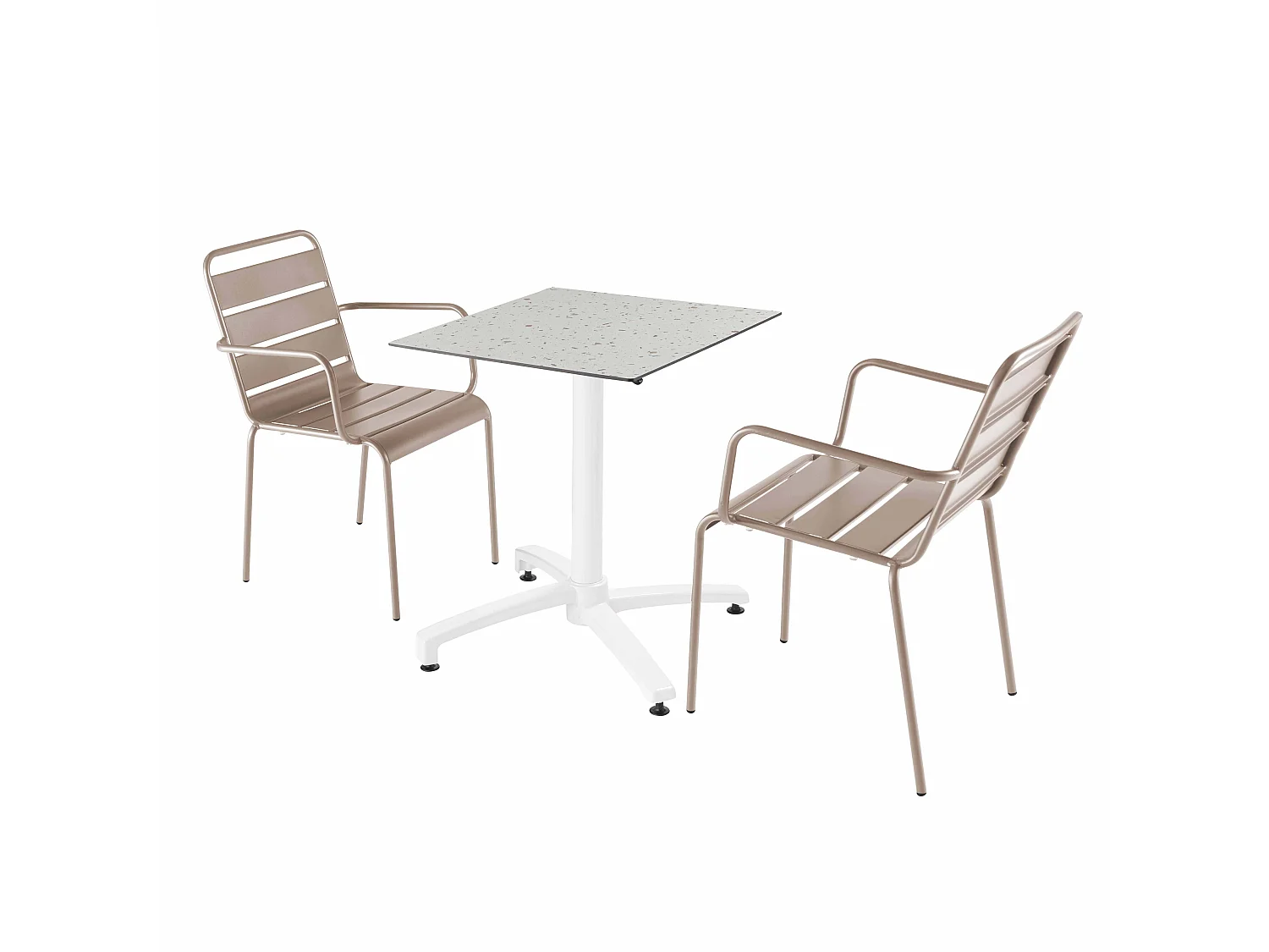 Mesa de jardín de terrazo laminado y 2 sillas color topo