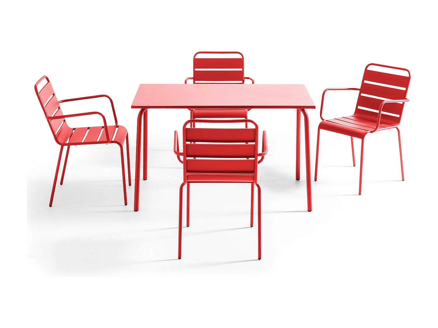 Ensemble table de jardin et 4 fauteuils en métal rouge - Palavas