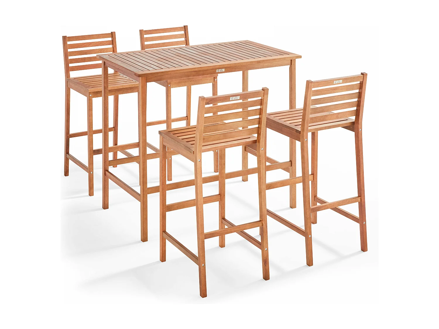 Table de terrasse haute en bois et 4 tabourets