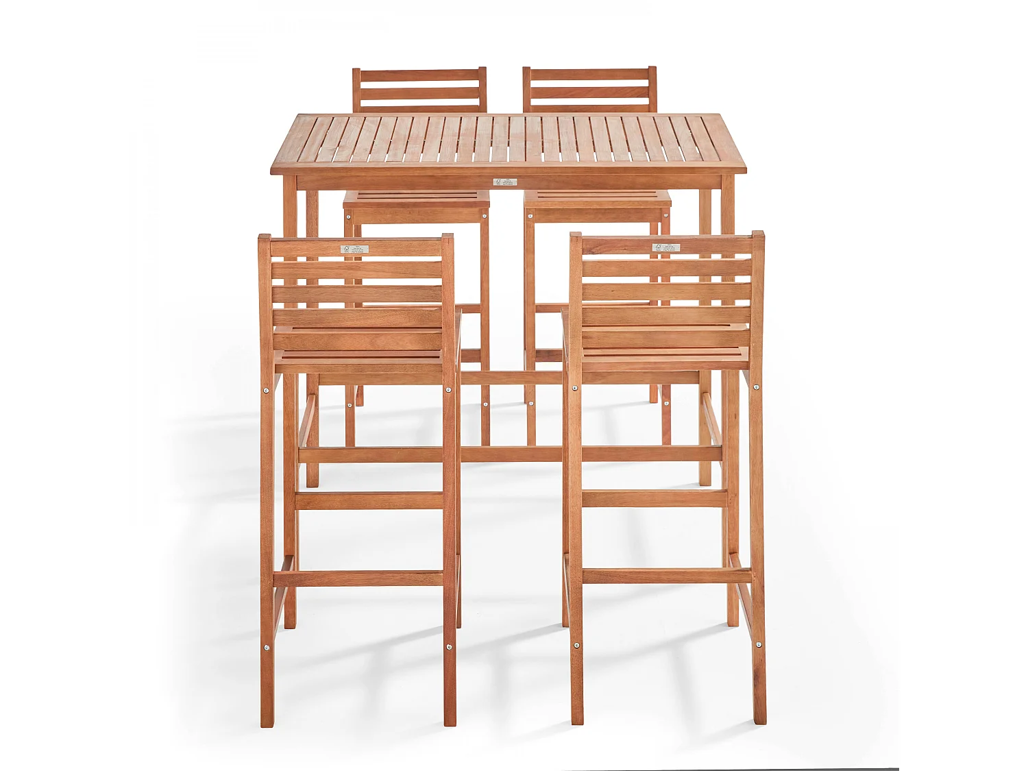 Table de terrasse haute en bois et 4 tabourets
