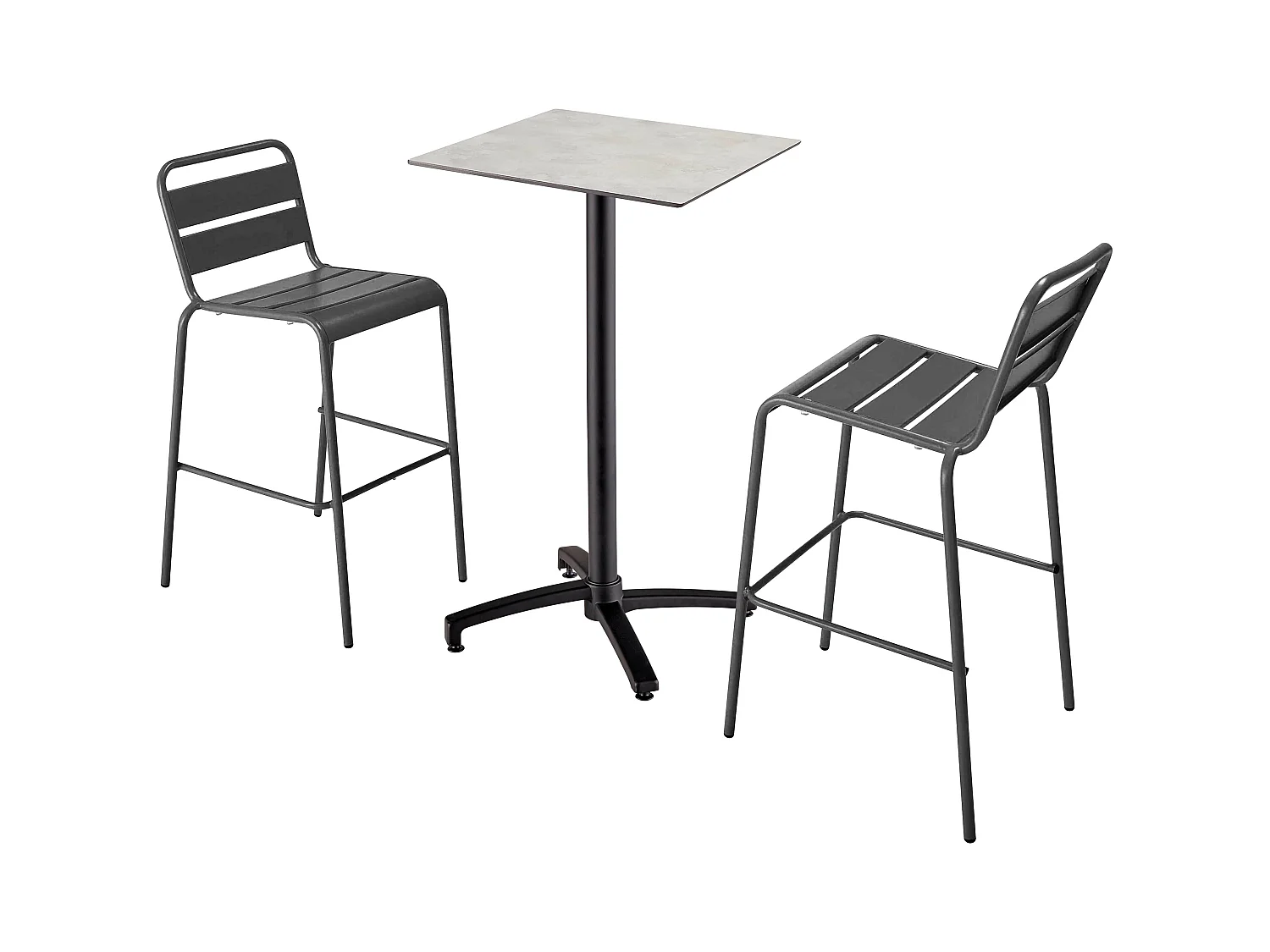Ensemble table haute stratifié béton gris et 2 chaises hautes gris